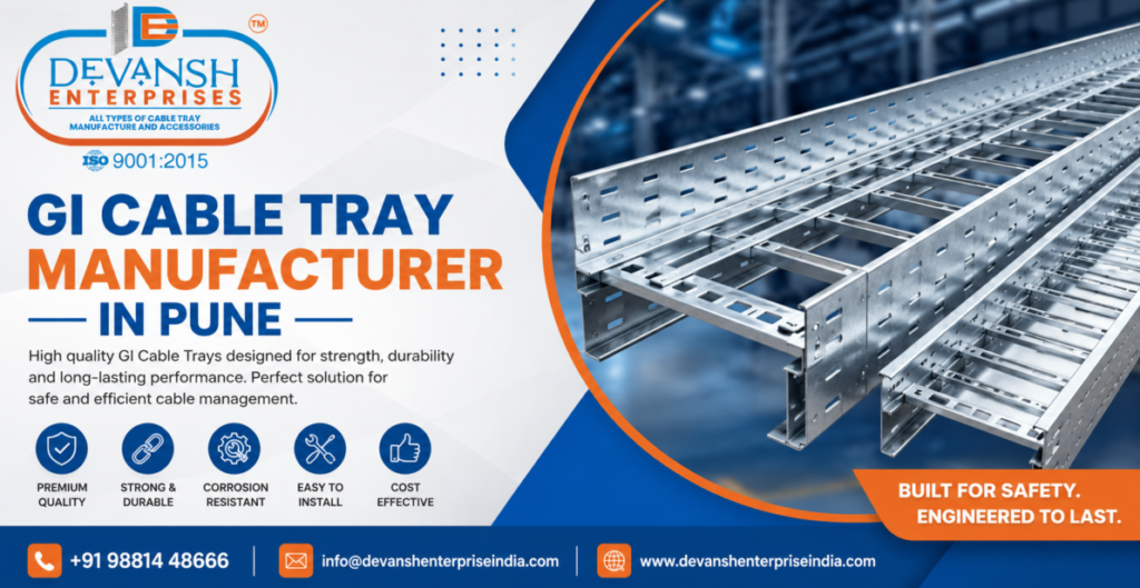 GI Cable Tray Manufacturer in Pune by Devansh Enterprises offering premium galvanized iron cable trays for industrial, commercial and infrastructure cable management applications.
